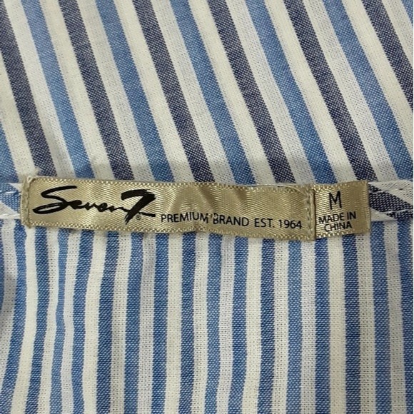 Seven7 Anthro Boho Blouse Medium Tiered Flare Bell Sleeves Pinstripe Peasant Top - Picture 9 of 11
